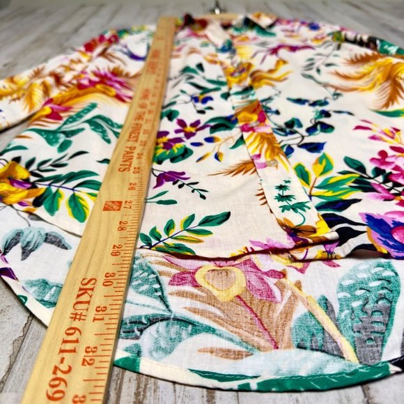 Rachel Roy Bright Multicolor Floral Novelty Linen Blend Button Down Blouse Sz S - Picture 7 of 9